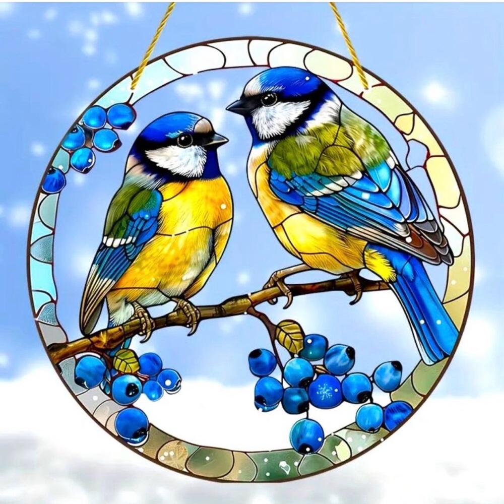 Blue & Yellow Bird Stained Glass like Suncatcher indoor or out
